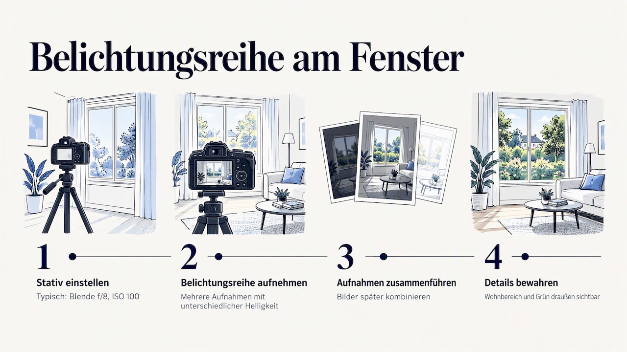 Belichtungsreihe verbindet Innenraum und Fensterausblick
