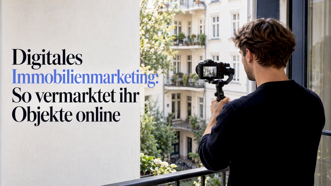 Videograf filmt den Balkon und Innenhof eines Altbaus in Hamburg